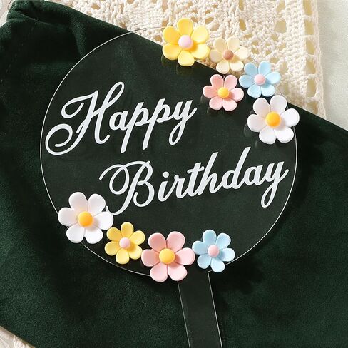 Coucoland Birthday Cake Toppers - 3D Vintage Daisy Flower Acrylic Cake Decorations for Birthday Wedding Baby Shower Supplies in Saudi Arabia