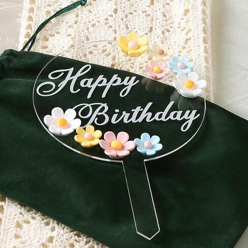 Coucoland Birthday Cake Toppers - 3D Vintage Daisy Flower Acrylic Cake Decorations for Birthday Wedding Baby Shower Supplies in Saudi Arabia