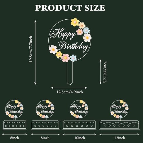 Coucoland Birthday Cake Toppers - 3D Vintage Daisy Flower Acrylic Cake Decorations for Birthday Wedding Baby Shower Supplies in Saudi Arabia