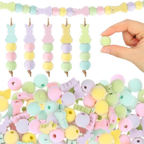 Cinnvoice 50 Pcs Easter Wood Bead for Craft Bunny Velvet Wood Beads DIY Velvet Jewelry Beads for DIY Jewelry Making Keychain Making Pen Tiered Tray Decor in Saudi Arabia