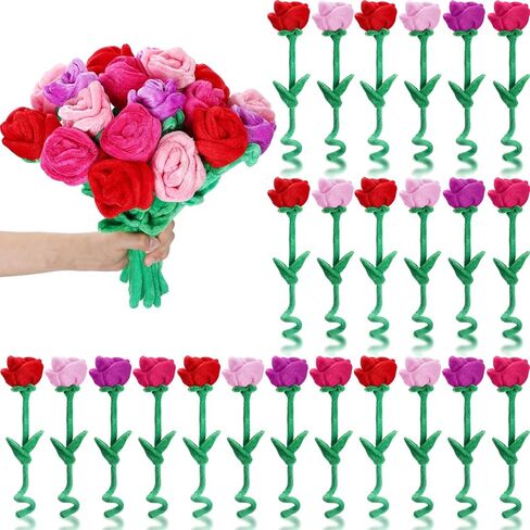 Syhood 32 Pcs Valentines Day Plush Rose Flower 12.6 Inch Bendable Stems Valentine's Day Stuffed Plush Rose Flower Gift for Wedding Birthday Women(Classic,Colorful Colors) in Saudi Arabia