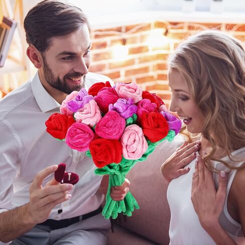 Syhood 32 Pcs Valentines Day Plush Rose Flower 12.6 Inch Bendable Stems Valentine's Day Stuffed Plush Rose Flower Gift for Wedding Birthday Women(Classic,Colorful Colors) in Saudi Arabia