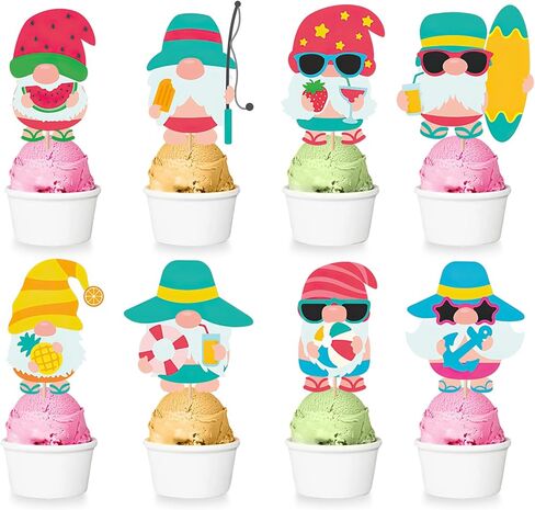 32Pcs Summer Gnome Cupcake Toppers, Hawaiian Pool Party Cupcake Toppers Picks, Cake Decorations for Summer Birthday Tropical Luau Hawaiian Party Supplies in Kuwait