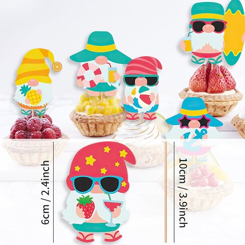 32Pcs Summer Gnome Cupcake Toppers, Hawaiian Pool Party Cupcake Toppers Picks, Cake Decorations for Summer Birthday Tropical Luau Hawaiian Party Supplies in Kuwait