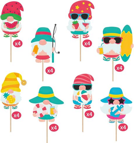 32Pcs Summer Gnome Cupcake Toppers, Hawaiian Pool Party Cupcake Toppers Picks, Cake Decorations for Summer Birthday Tropical Luau Hawaiian Party Supplies in Kuwait