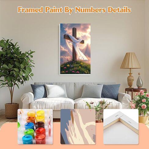 GHHKUD Cross Paint by Numbers Kits for Adults with Frame, DIY Paint by Colors Adults Kids Easter, Framed Painting Numbers on Canvas Gifts for Home Decor 20x30cm in Saudi Arabia