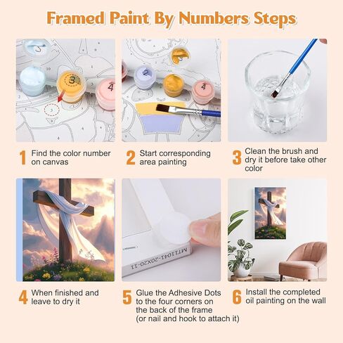 GHHKUD Cross Paint by Numbers Kits for Adults with Frame, DIY Paint by Colors Adults Kids Easter, Framed Painting Numbers on Canvas Gifts for Home Decor 20x30cm in Saudi Arabia