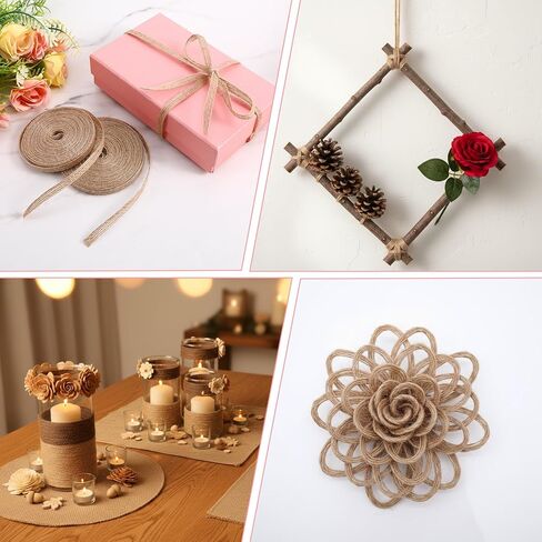 1/4 Inch Natural Burlap Ribbon Jute Ribbon, 4 Rolls Brown Fabric Craft Ribbons for Wrapping Wedding Big Bow, Event Party Home Bows Crafts Decoration and DIY Craft in Saudi Arabia