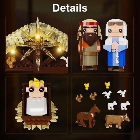 مجموعة مكعبات بناء يسوع، مجموعة المهد، متوافقة مع ليغو، سلسلة ألعاب بناء يسوع الإيمان، شخصيات يسوع من قصة الكتاب المقدس مع ضوء LED، عيد الفصح، هدية مسيحية للبالغين والأطفال (1000 قطعة) in Saudi Arabia