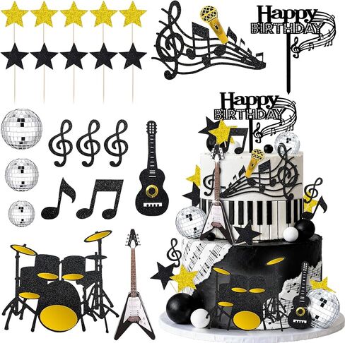 23pcs Music Cake Decorations Music Cake Topper with Guitar and Balls Birthday Party Supplies in Saudi Arabia