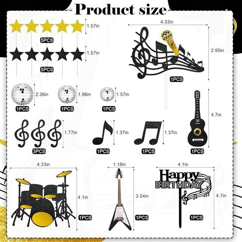 23pcs Music Cake Decorations Music Cake Topper with Guitar and Balls Birthday Party Supplies in Saudi Arabia