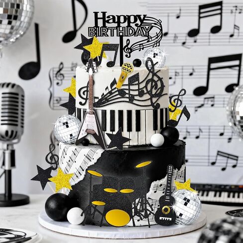 23pcs Music Cake Decorations Music Cake Topper with Guitar and Balls Birthday Party Supplies in Saudi Arabia