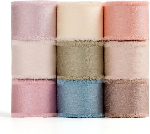 Satin Silk-Like Ribbon Set – 1" Wide, 9 Rolls, 45 Yards Total – Handmade Fringe Ribbons for Gift Wrapping, Wedding Invitations, Floral Bouquets, DIY Crafts in Saudi Arabia