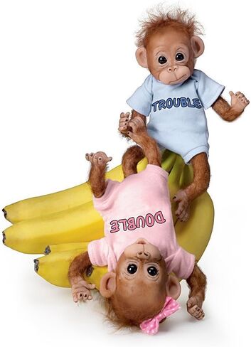 دمى Ashton-Drake Galleries Double Trouble Baby Orangutan Twin Dolls من سيندي سيلز، دمى قرد نابضة بالحياة يمكن وضعها مع شعر مطبق يدويًا وأزياء مخصصة in Saudi Arabia