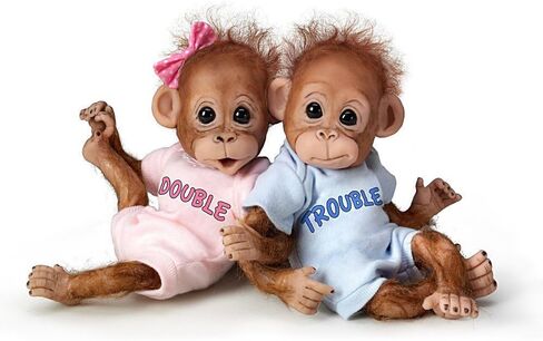 دمى Ashton-Drake Galleries Double Trouble Baby Orangutan Twin Dolls من سيندي سيلز، دمى قرد نابضة بالحياة يمكن وضعها مع شعر مطبق يدويًا وأزياء مخصصة in Saudi Arabia
