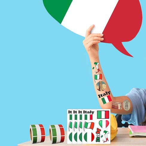 CupaPlay 500 PCS Italy Flag Stickers Carnival Birthday Theme National Day of Italy Italian Mexico Party Favors Containers Letter DIY Fruit Labels Decals Sticker in Saudi Arabia