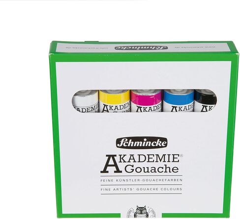 Schmincke - AKADEMIE® Gouache، 5 × 0.68 أونصة سائلة / أنابيب 20 مل، 72 205 097، 5 ألوان أساسية في مجموعة من الورق المقوى، ألوان غير شفافة وغير لامعة ومكثفة، الخلط، نظرية الألوان in Saudi Arabia
