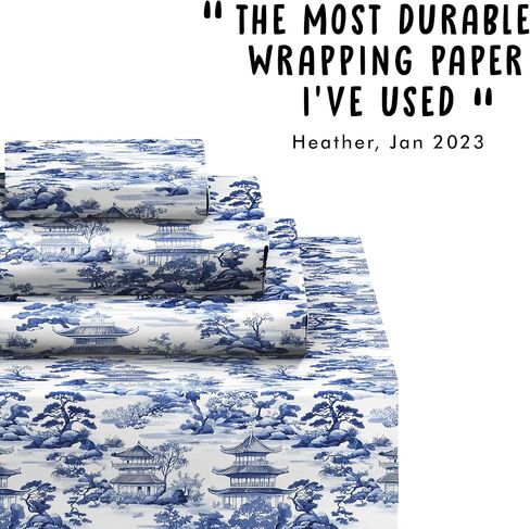CENTRAL 23 Blue And White Wrapping Paper - 6 Sheets Of Birthday Gift Wrap - Traditional Japanese Landscape Design - For Men Women - Comes With Stickers in Saudi Arabia