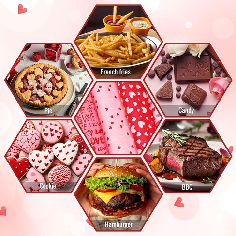 240 Sheet Valentine's Day Wax Paper 4 Styles Red Pink Love Heart Food Wrapping Tissue Paper Deli Paper Basket Liners For Home Kitchen Restaurant Baking in Saudi Arabia
