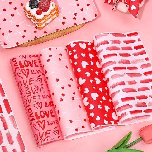 240 Sheet Valentine's Day Wax Paper 4 Styles Red Pink Love Heart Food Wrapping Tissue Paper Deli Paper Basket Liners For Home Kitchen Restaurant Baking in Saudi Arabia