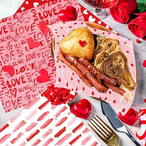 240 Sheet Valentine's Day Wax Paper 4 Styles Red Pink Love Heart Food Wrapping Tissue Paper Deli Paper Basket Liners For Home Kitchen Restaurant Baking in Saudi Arabia