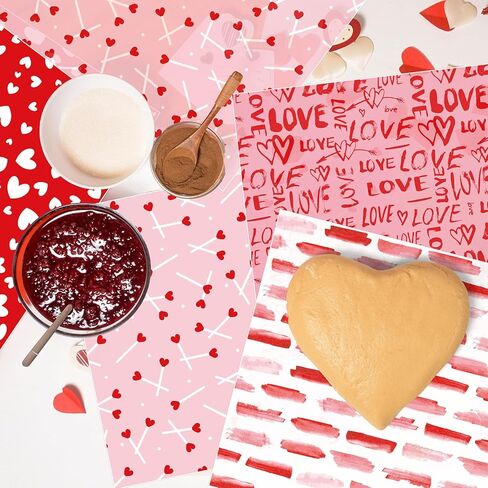 240 Sheet Valentine's Day Wax Paper 4 Styles Red Pink Love Heart Food Wrapping Tissue Paper Deli Paper Basket Liners For Home Kitchen Restaurant Baking in Saudi Arabia