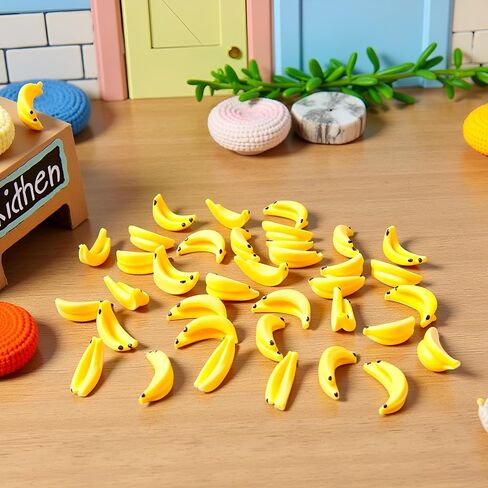 35Pcs Yellow Miniature Bananas 1/12 Scale Banana Models Miniature Fruit Fake Mini Fruits for Mini House Kitchen Fairy Garden Decor，Dollhouse Accessories，Dollhouse Décor in Saudi Arabia