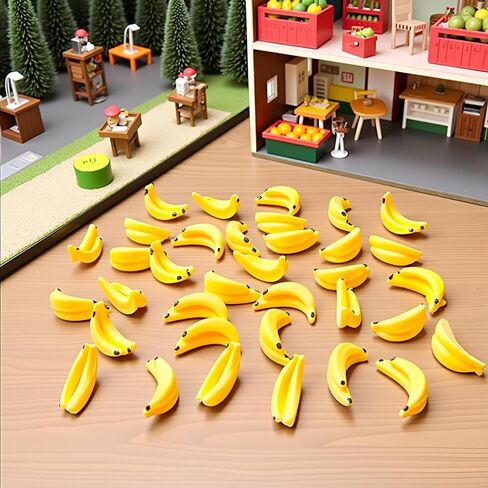 35Pcs Yellow Miniature Bananas 1/12 Scale Banana Models Miniature Fruit Fake Mini Fruits for Mini House Kitchen Fairy Garden Decor，Dollhouse Accessories，Dollhouse Décor in Saudi Arabia