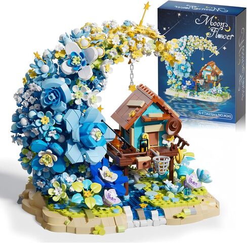 Moon Flower Mini Bricks Building Set, Fairy Cabin and Blue Flower Bouquet, Mini Building Blocks Botanical Collection Set, Unique Home Decor, Gift for Her and Him - 1622 Pcs Mini Bricks in Saudi Arabia