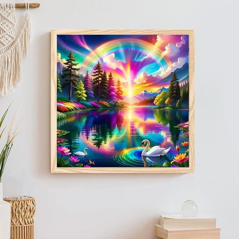 KTHOFCY 5D DIY Diamond Painting Kits for Adults, Rainbow, Lake and Swans Full Drill Crystal Rhinestone Paintings Pictures Arts Wall Decor Painting Dots Kits 11.8X11.8inch in Saudi Arabia