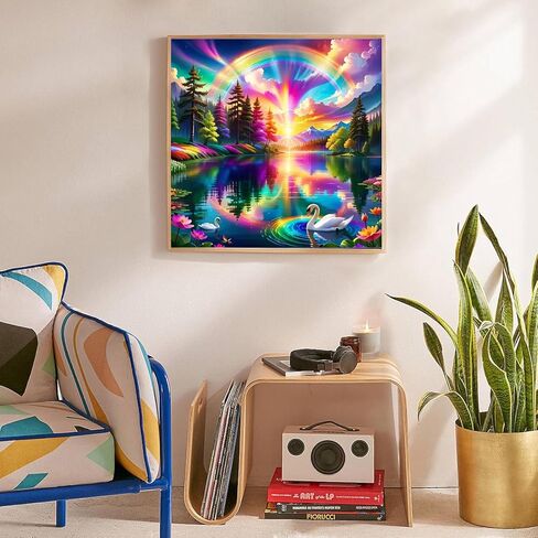 KTHOFCY 5D DIY Diamond Painting Kits for Adults, Rainbow, Lake and Swans Full Drill Crystal Rhinestone Paintings Pictures Arts Wall Decor Painting Dots Kits 11.8X11.8inch in Saudi Arabia