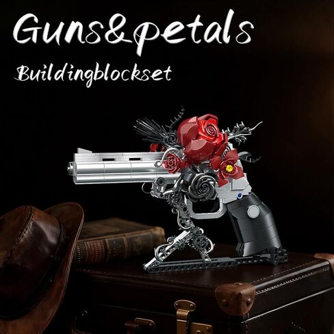 Guns & Petals Decorative Revolver Building Blocks with Red Roses Gothic Rose Revolver Building Kit Gothic Style Display Piece Creative Gift for Adults Teens 631 PCS in Saudi Arabia