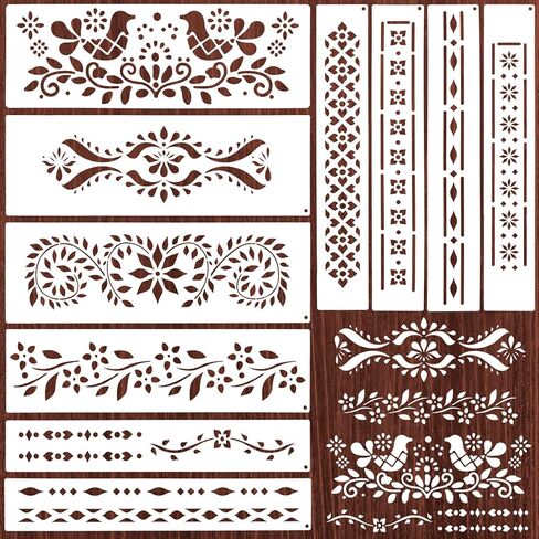 10Pcs Border Stencils for Painting on Wood, Resuable Lace Talavera Stencils for Crafts, Cake Stencil Mexican Floral Stencil for Furniture Wood Wall Canvas Floor in Saudi Arabia