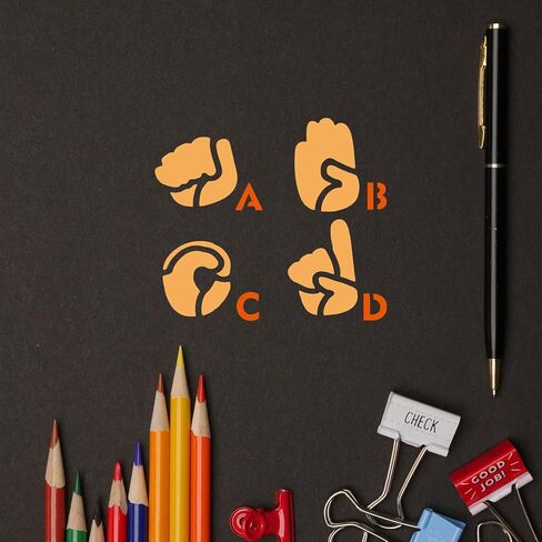 FINGERINSPIRE 2 قطعة استنسل رسم أبجدي للغة الإشارة مع قطعة واحدة من فرشاة طلاء بلاستيكية مقاس 8.3x11.7 بوصة قابلة لإعادة الاستخدام 26 استنسل حروف أبجدية للرسم على أثاث الحائط من القماش الخشبي ديكور المنزل بنفسك in Kuwait