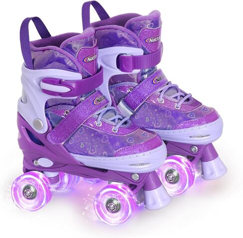 Nattork Kids Roller Skates للفتيات والأطفال، 4 مقاسات زلاجات رباعية قابلة للتعديل قلوب حب عاكسة مع جميع العجلات المضيئة - هدية عيد ميلاد للرياضات الداخلية والخارجية in Kuwait