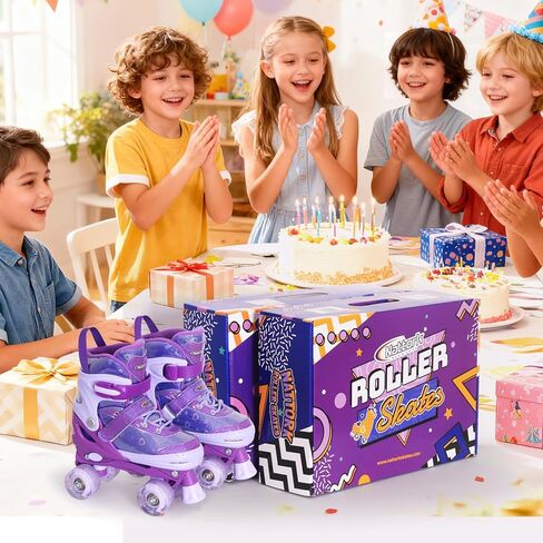 Nattork Kids Roller Skates للفتيات والأطفال، 4 مقاسات زلاجات رباعية قابلة للتعديل قلوب حب عاكسة مع جميع العجلات المضيئة - هدية عيد ميلاد للرياضات الداخلية والخارجية in Kuwait