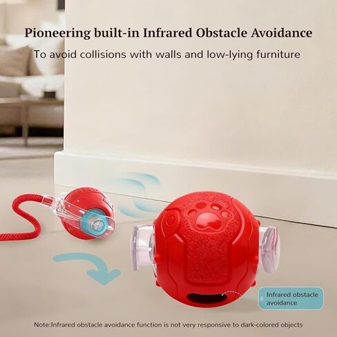 Interactive Cat Toy for Indoor Cats, Automatic Cat Ball Toy with Smart Obstacle Avoidance, 5 Sounds, 2 Tails, Rechargeable Moving Cat Toy for Bored Cats (Red) in Saudi Arabia