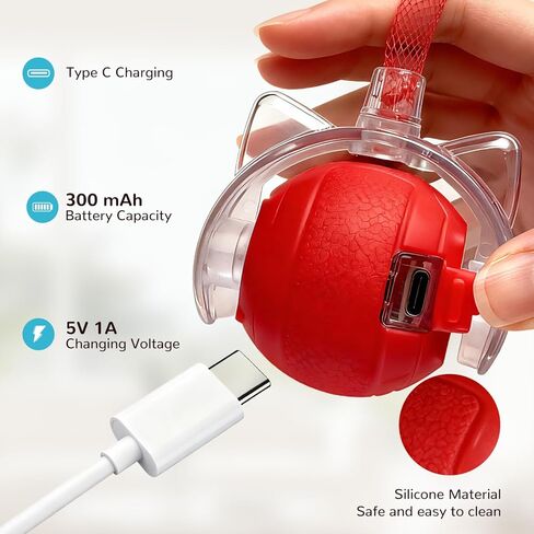 Interactive Cat Toy for Indoor Cats, Automatic Cat Ball Toy with Smart Obstacle Avoidance, 5 Sounds, 2 Tails, Rechargeable Moving Cat Toy for Bored Cats (Red) in Saudi Arabia