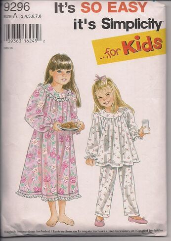 Simplicity - For Kids - 9296 Girl's Puffy Sleeve, Yoked Pajamas or Nightgown Size A 3-8 in Saudi Arabia