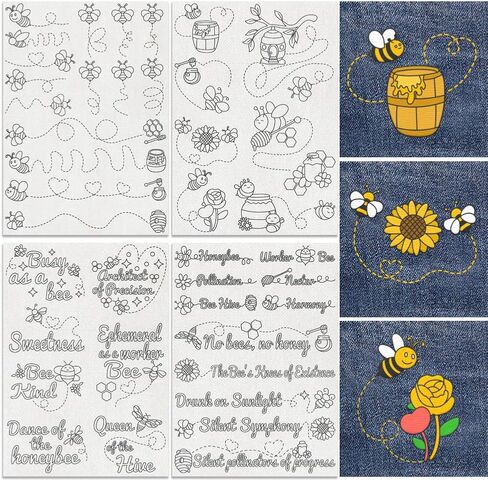 42Pcs Bee Tracks Water Soluble Hand Sewing Stabilizers, 8.3"x11.7" Bee Hive Word Embroidery Pattern Stabilizer, 4 Sheets Inect Stick and Stitch Embroidery Paper Sticker in Saudi Arabia