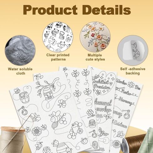 42Pcs Bee Tracks Water Soluble Hand Sewing Stabilizers, 8.3"x11.7" Bee Hive Word Embroidery Pattern Stabilizer, 4 Sheets Inect Stick and Stitch Embroidery Paper Sticker in Saudi Arabia