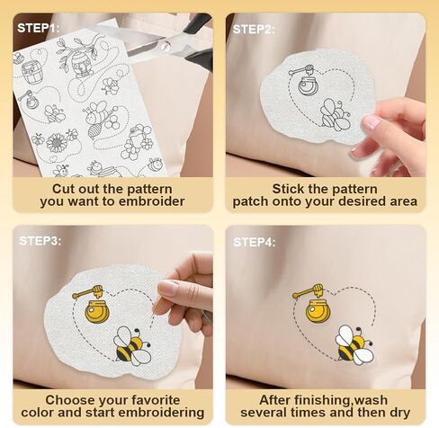 42Pcs Bee Tracks Water Soluble Hand Sewing Stabilizers, 8.3"x11.7" Bee Hive Word Embroidery Pattern Stabilizer, 4 Sheets Inect Stick and Stitch Embroidery Paper Sticker in Saudi Arabia