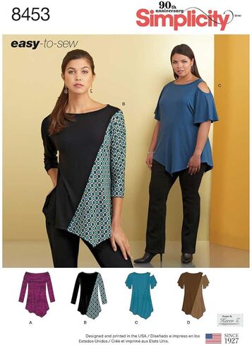 Simplicity US8453A Easy to Sew Women's Asymmetrical Knit Top Sewing Patterns, XXS-XXL in Saudi Arabia