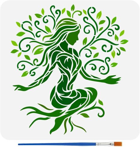 استنسل شجرة امرأة من FINGERINSPIRE مع قطعة واحدة من فرشاة بلاستيكية مقاس 11.8 × 11.8 بوصة، استنسل رسم نمط أشجار الحياة، قالب شجرة الحياة الأنثوية، قالب موضوع بشري للرسم على الحائط، الأثاث الخشبي، المنزل بنفسك in Kuwait