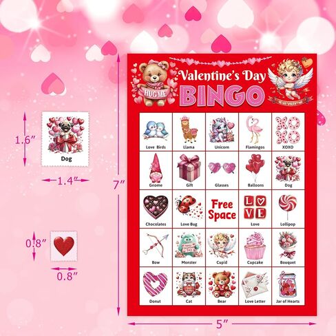 ceiba tree Valentines Day Bingo Cards 24 Players for Kids Adults School Classroom Gifts Fun Party Supplies Favors Games Family Large Group Activities in Saudi Arabia