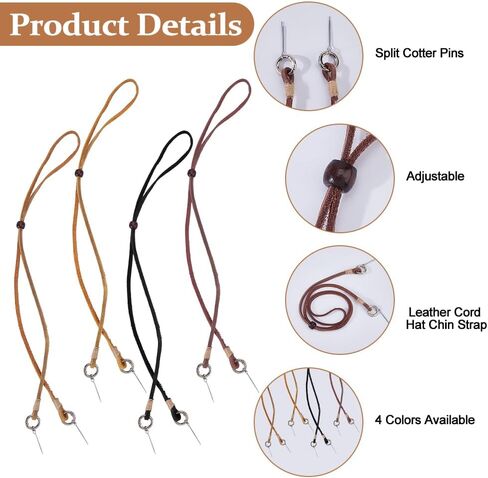 4Pcs Hat Chin Strap 4 Colors Removable Cap Chin Cord Western Hat Chins Strap with Cotter Pins for Men Women Sun and Outdoor Hats Cowboy Supplies in Saudi Arabia