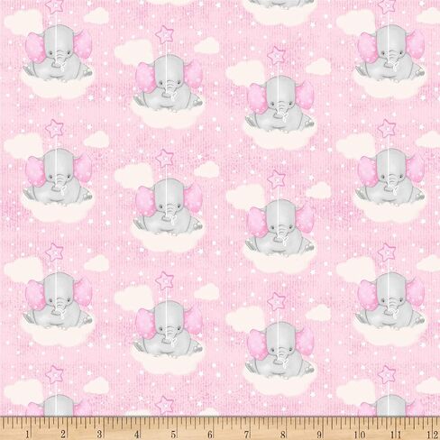 Comfy Flannel Elephants On Clouds Pink, Fabric by the Yard in Saudi Arabia