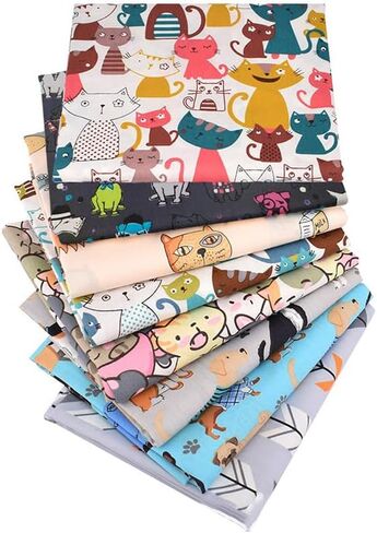 8 Pcs Cat & Dog Printed Cotton Fabric - Precut Quilt Sewing Quilting Fabric (19.6"x19.6") in Saudi Arabia