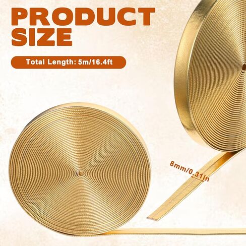 TIESOME Gold Trim Fabric, 5.5 Yds x 0.3" Glossy Gold Faux Leather Strip, Thin Flat PU Leather Ribbon for Crafts, Sewing, Belting & DIY Trim in Saudi Arabia