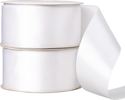 Offray 453863 1.5" Wide Single Face Satin Ribbon for Gift Wrapping, Decoration, and Crafts, Two Pack of 4-Yard Spools, White in Kuwait